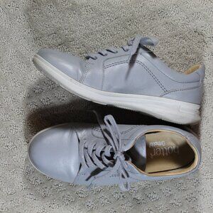 Hotter Womens Sz 8 Grey Leather Ortholite Lace Up Sneaker